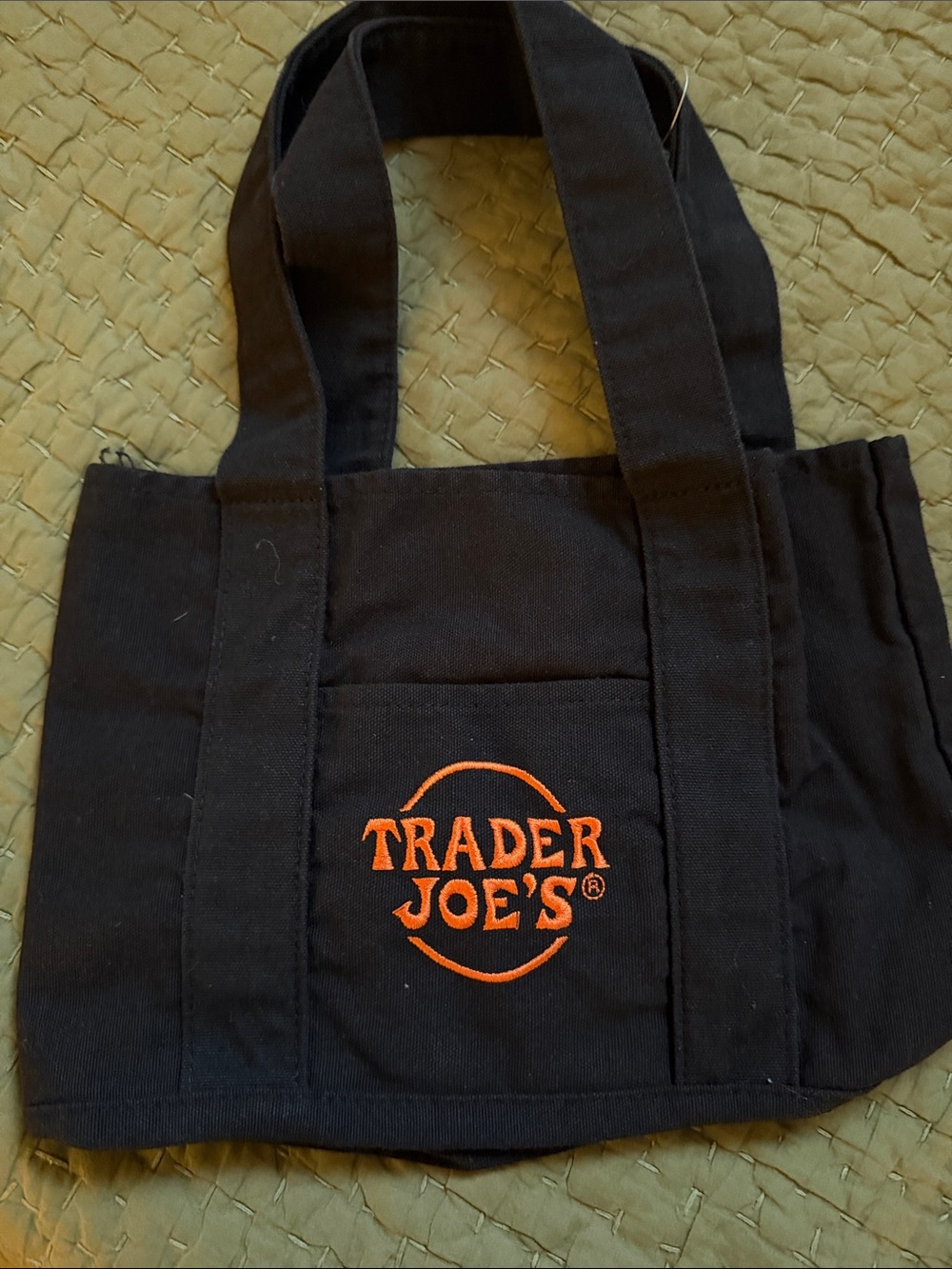 Trader Joe's Black Canvas Messenger Tote with Orange Logo